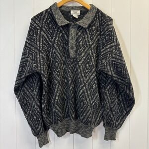 Vintage TJW Mervyns Men Geometric Grandpa Henley Sweater Size L Classic Comfy